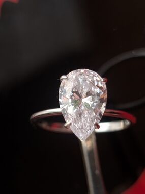 Elegant Pear-Cut  3 Crt Cz Clear Stone Solitaire Ring - Silver